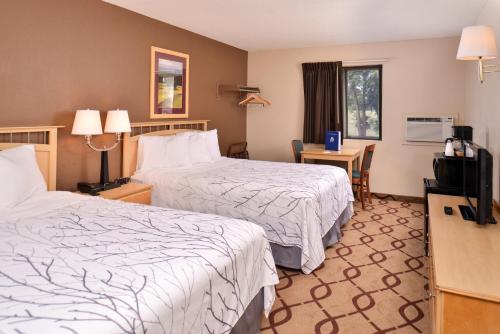 South Sioux CityCottonwood Inn and Conference Center的酒店客房设有两张床和电视。