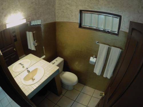 洛美拿破仑海滩酒店的一间带水槽、卫生间和镜子的浴室