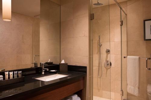 芝加哥芝加哥千禧国际酒店 的一间带水槽和淋浴的浴室