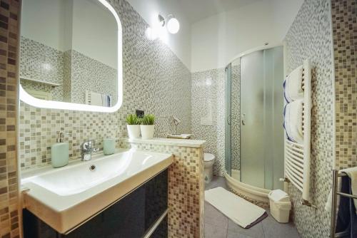 都灵C'era una "volta"... un appartamento a Torino的一间带水槽、淋浴和卫生间的浴室