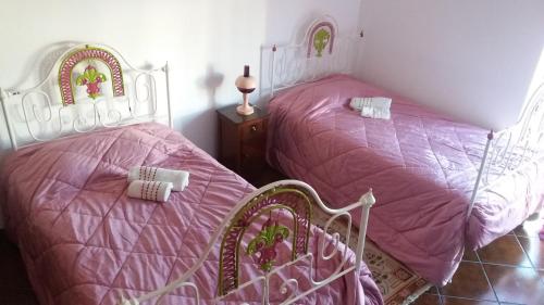 埃武拉Évora Romana Alojamentos T3 Cartuxa的配有粉红色床单的客房内的两张床