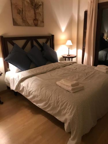 卡萨雷斯Villa 38的一间卧室配有一张大床和两条毛巾
