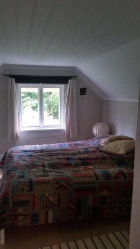 RansäterHolsby banvaktarstuga的一间卧室设有一张床和一个窗口