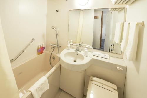 东京上野御徒町相铁酒店 的一间带水槽、卫生间和镜子的浴室