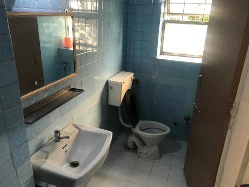 浦那Maurya Residency的一间带水槽、卫生间和镜子的浴室