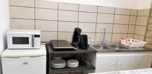 PusignanAppart comme chez soi的一间带水槽和微波炉的小厨房