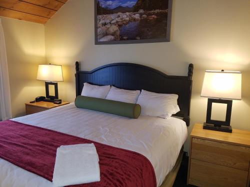 林肯卢恩山VRI度假酒店的一间卧室配有一张大床和两盏灯