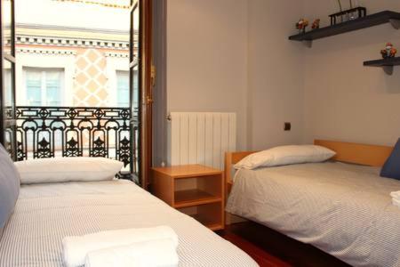 巴利亚多利德La Casa del Val的一间卧室设有两张床和窗户。