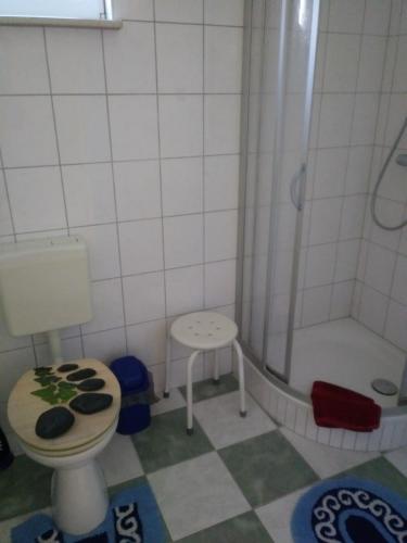 于克里茨Gästehaus Labahn的一间带卫生间和淋浴的小浴室