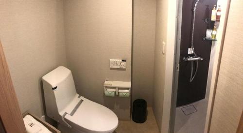 宫崎K's Street Hotel Miyazaki的一间带卫生间和淋浴的小浴室