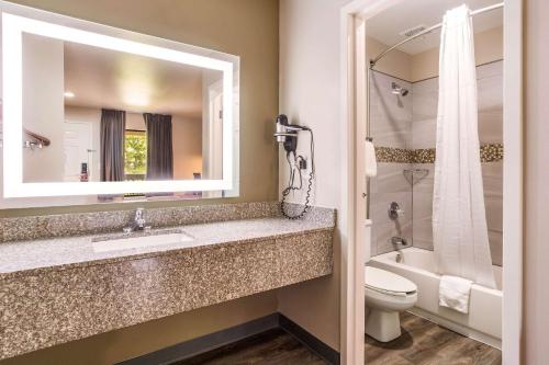 默夫里斯伯勒Econo Lodge Inn & Suites的一间带水槽、卫生间和镜子的浴室