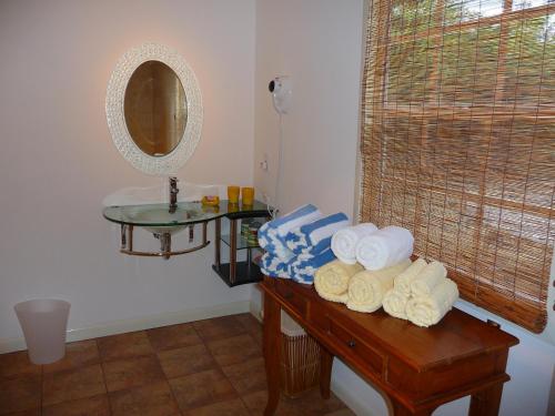 圣约翰斯亚普敦庄园别墅酒店的浴室设有一张带毛巾和镜子的桌子