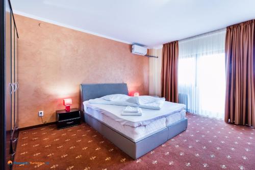 雷京Monte Carlo Reghin的一间卧室设有一张大床和一个大窗户