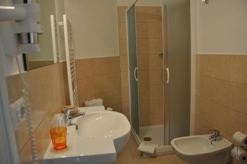 圣皮埃尔圣皮埃尔酒店的一间带水槽和淋浴的浴室