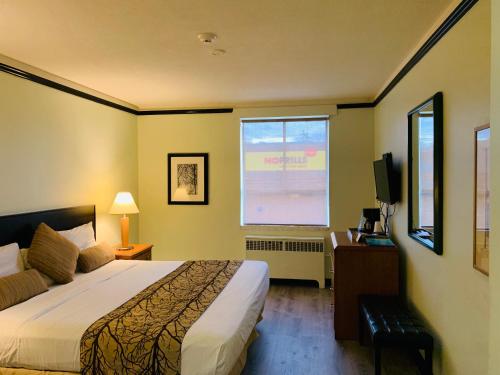 温哥华华尔道夫酒店的酒店客房设有床和窗户。