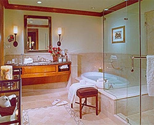普莱森顿玫瑰酒店的带浴缸、水槽和淋浴的浴室