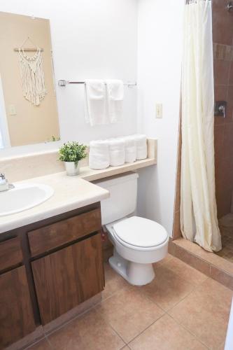 布莱斯峡谷Bryce UpTop Lodge的浴室配有卫生间、盥洗盆和淋浴。