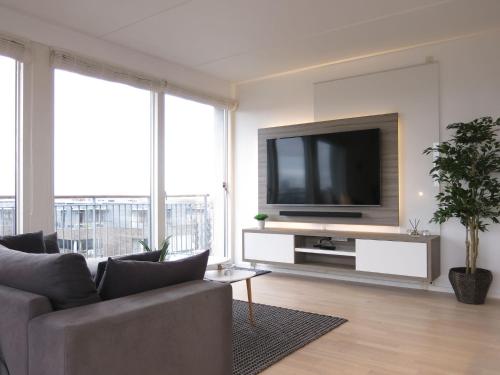 哥本哈根ApartmentInCopenhagen Apartment 427的带沙发和电视的客厅