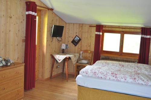 格雷索圣尚弗洛拉阿尔皮纳酒店的一间卧室设有一张床、一台电视和一个窗口。