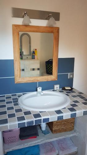 拉莫特1262 Chemin des Pignatelles的一间带水槽和镜子的浴室