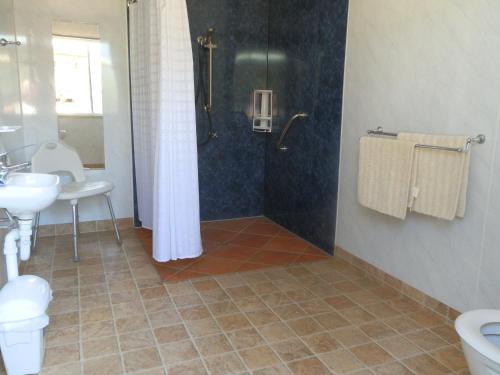 金格罗伊金格罗伊胡椒小屋别墅的带淋浴、卫生间和盥洗盆的浴室
