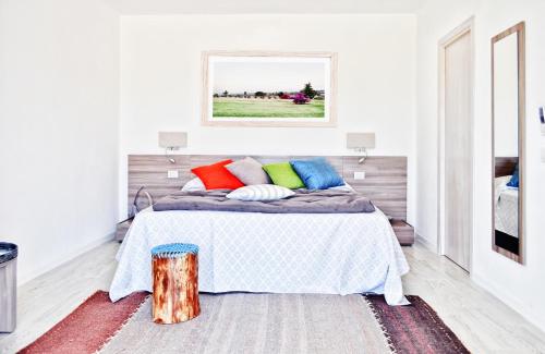 奥尔比亚Hotel Botanic Golf SaCuba的一间卧室配有带色彩缤纷枕头的床
