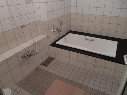 厚木Hotel GOLF Atsugi (Adult Only)的带浴缸和盥洗盆的浴室