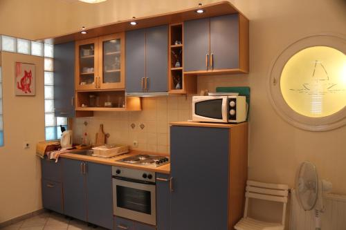 奥帕提亚Green Market Apartment的厨房配有冰箱上方的微波炉