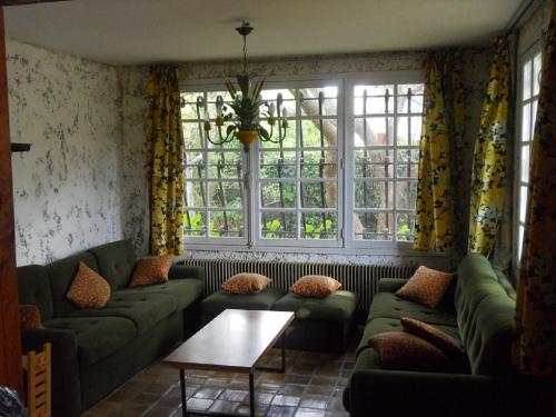 米尼赞海滩La palombe的客厅设有绿色沙发和窗户