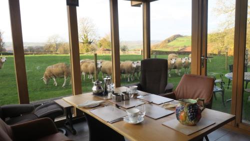 瓦伊河畔海伊Highfield的羊群景餐厅餐桌