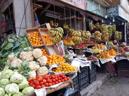 卢克索Sunflower Guest House Luxor West Bank的展示着许多水果和蔬菜的市场