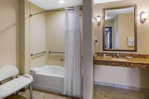 锡福德锡福德康福特套房酒店的带浴缸、卫生间和盥洗盆的浴室