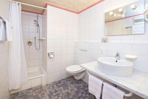 沙伊代格Landhotel Herzberger garni Zimmer & Ferienwohnungen的白色的浴室设有水槽和卫生间。