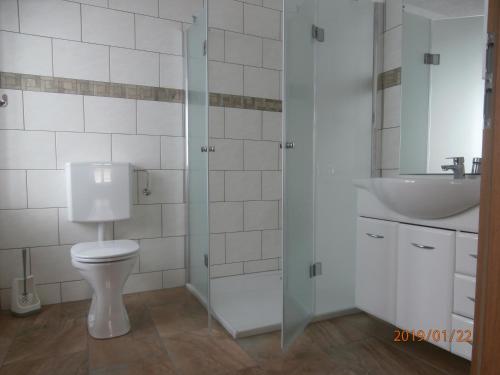 VordernbergFerienwohnung Bluemelhube Wohnung Anja的一间带卫生间和水槽的浴室