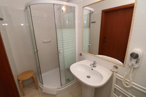 露米雅Hotel Adria的一间带水槽和淋浴的浴室