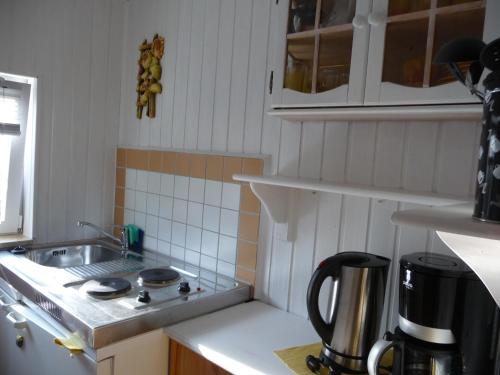 布雷格Stranddistel的厨房配有水槽和炉灶 顶部烤箱