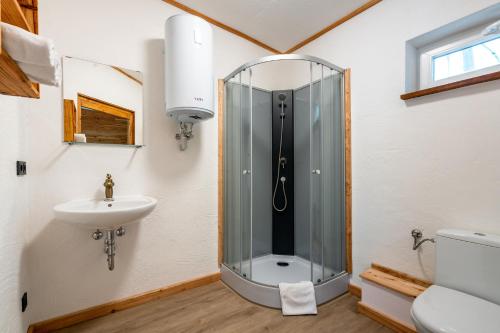 Hemfurth-EderseeZündstoff-City Western-Motel的带淋浴和盥洗盆的浴室