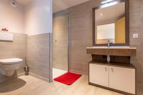 塔卢瓦尔Domaine des Ecuries - Appartements meublés à Talloires的浴室配有卫生间、盥洗盆和淋浴。
