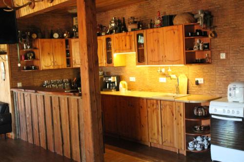 JäärjaRaamatu puhkemaja的厨房配有木制橱柜和台面