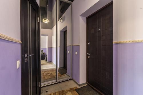 第聂伯罗Apartments for your happiness的走廊,浴室有紫色的墙壁和门