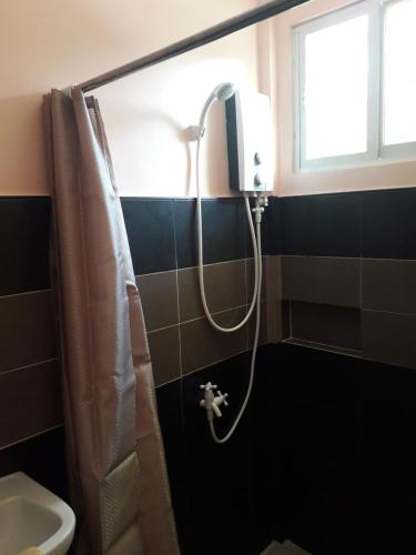 马拉帕斯加JPH Resort的带淋浴的浴室、卫生间和窗户。