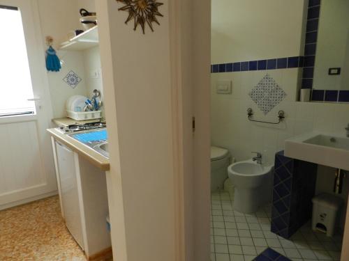 塔维亚诺Casa a Corte nel centro storico的一间带水槽和卫生间的浴室