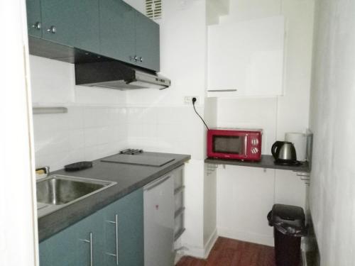沙朗通勒蓬Charenton Home的一间带水槽和微波炉的小厨房