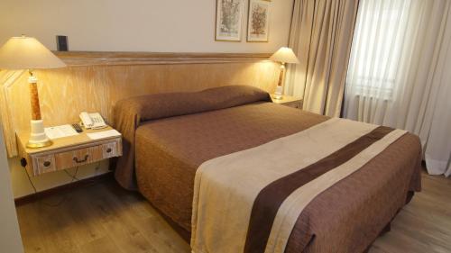 圣地亚哥圣地亚哥德阿尔马格罗圣地亚哥中央酒店的酒店客房配有一张床和电话