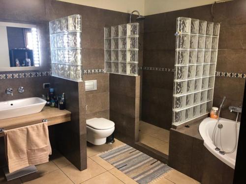 坎德拉里亚Casa M.的浴室配有卫生间、盥洗盆和浴缸。