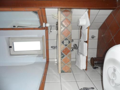 冈多菲堡卢西亚庞内里住宿加早餐旅馆的带淋浴的浴室和窗户。
