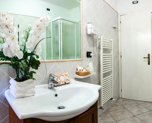 Arpino达皮诺伊尔骑士酒店的一间带水槽和花瓶的浴室