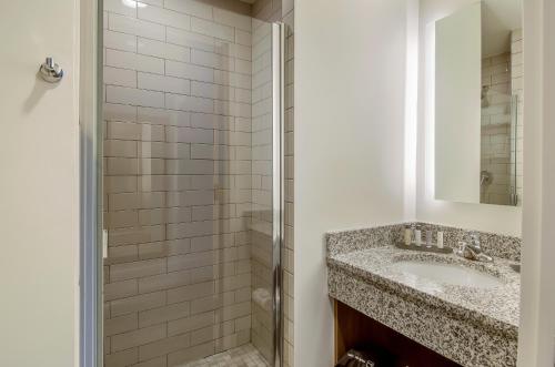新贝德福德New Bedford Harbor Hotel, Ascend Hotel Collection的一间带水槽和淋浴的浴室
