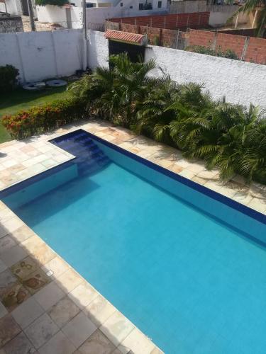马约尔兰迪亚Casa Majorlandia的一座种植了棕榈树的大型蓝色游泳池