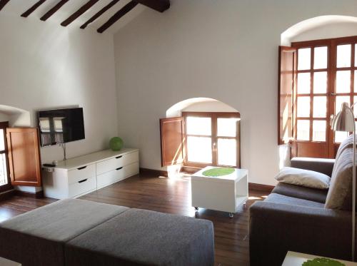 仕格莱Apartamentos Turísticos Rincones del Vino的带沙发和电视的客厅